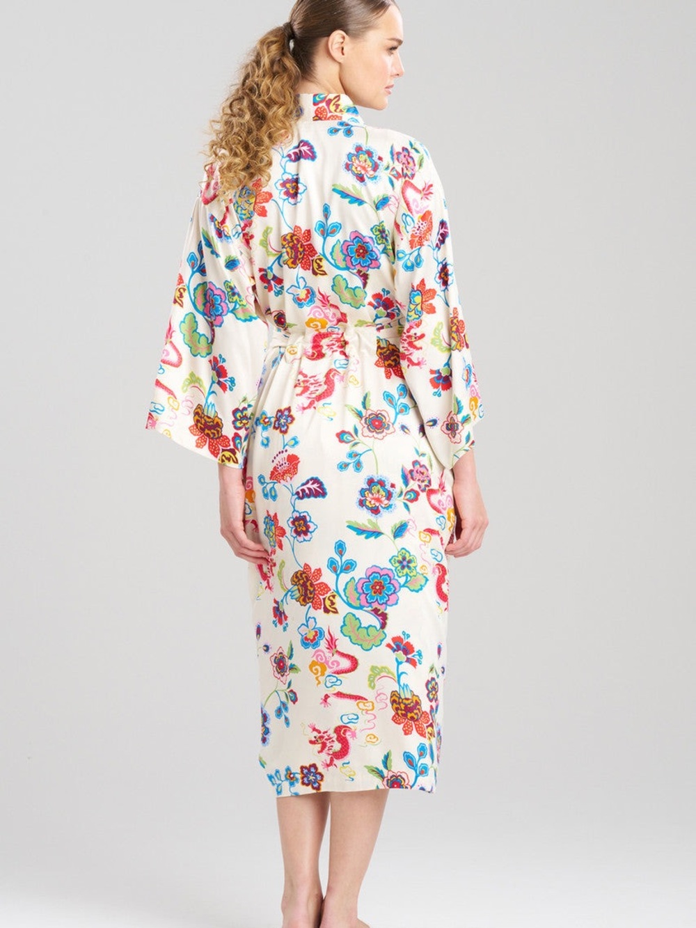 Natori Fleur Dragon Floral Robe with Tie Sash & Pockets - Picture 6 of 7